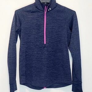 Under Armour Navy Heather Half-Zip Pullover with Pink Zip